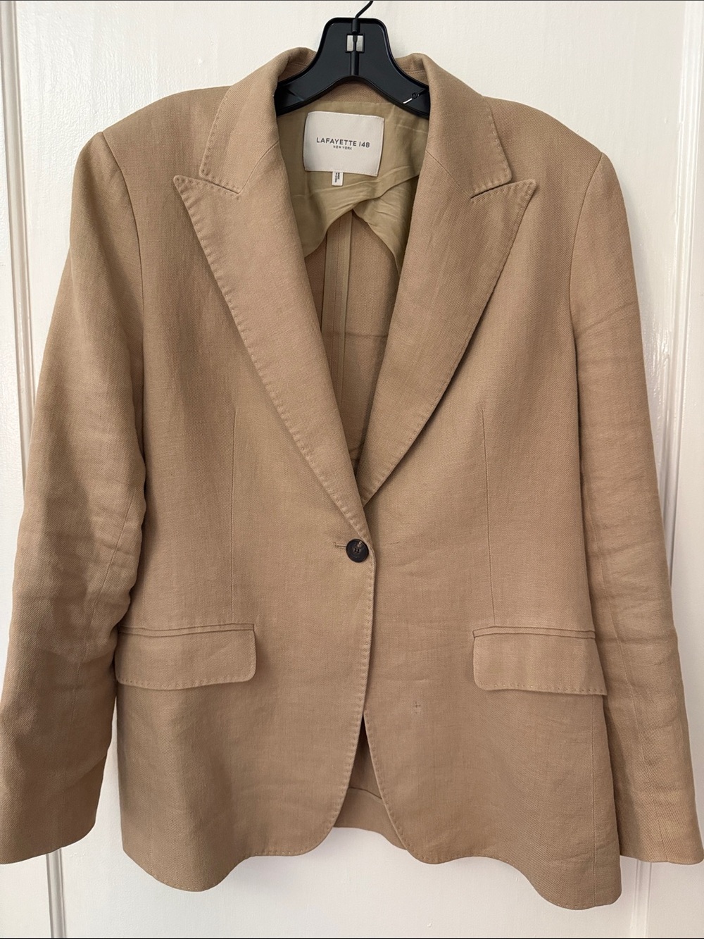 Lafayette 148 New York Tan Single-Button Linen Blazer